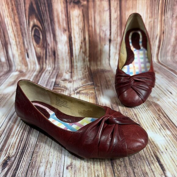 Born Shoes - Born LILLY Womens Size 8 Red Leather Ballet Flats Shoes Slip On Loafers